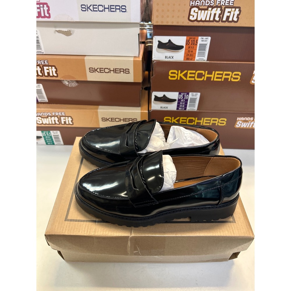 MIA Hali-W Loafers Women 7W Black New Patent Lug Sole Penny Slip On Shoes 0607